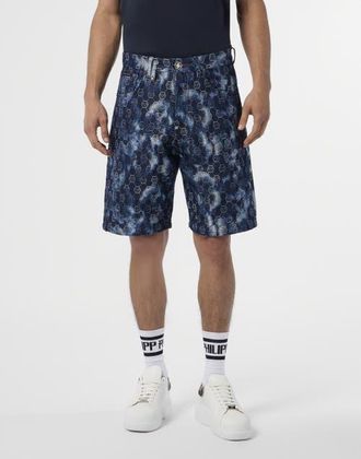 Philipp Plein Denim Shorts Jacquard Monogram Men in Navy at Nordstrom, Size 29
