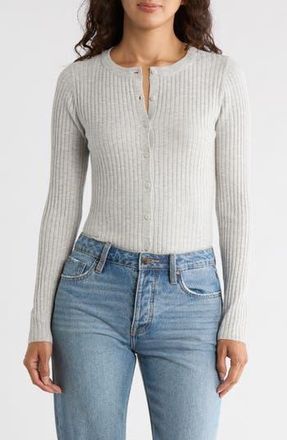 Leith Fitted Button Front Cardigan in Grey Light Heather at Nordstrom Rack, Size X-Small