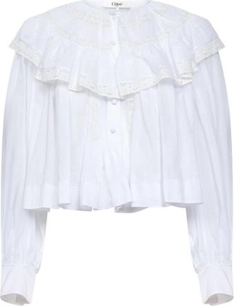 Chlo&eacute; Cropped Ruffle Top - Dames - Blouses - Wit - XS - Katoen - Overhemden