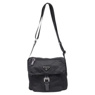 Prada Pre-owned Cross Body Bags, female, Black, Size: ONE SIZE Pre-owned Re-Nylon Vela Single Buckled Messenger Bag