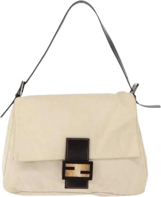 Fendi Pre-owned Shoulder Bags, female, Beige, Size: ONE SIZE Pre-owned Canvas Shoulder Bag