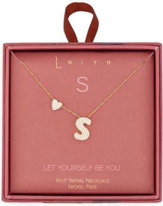 Leith Cubic Zirconia Heart & Bubble Initial Pendant Necklace in S- Clear- Gold at Nordstrom Rack