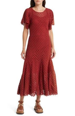 The Great. The Harmony Cotton Lace Dress in Garnet at Nordstrom Rack, Size 2 (Fits Like 8-10 Us)