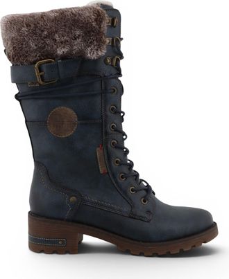 Mustang Womens Navy Mid-Calf Faux Fur Winter Combat Boots - M0082003