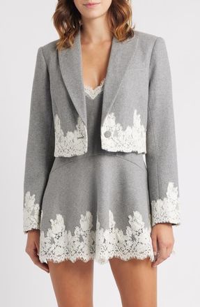 LoveShackFancy Icarus Lace Detail Crop Jacket in Grey Melange at Nordstrom, Size 12