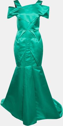 Roland Mouret Green Satin Asymmetric Gown
