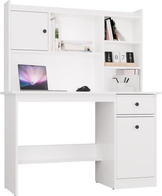 Topeshop Chester - Escritorio Con Estante Superior - 1 Caj&oacute;n, 1 Armario, Almacenaje - 120x145x45 Cm - Blanco