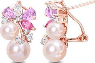 Mimi & Max Womens Pink Cultured Freshwater Pearl & 2 1/2ct TGW Rose de France and Topaz Earrings in 18k Rose Plated Sterling Silver