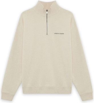 Lyle & Scott Hoodies & sweatvesten, Heren, Beige, L, Katoen, Script Heavyweight Loopback Quarter Zip Sweatshirt