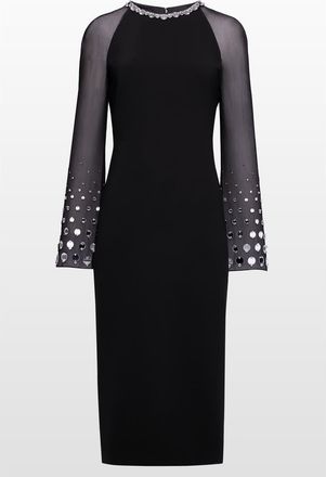 Jenny Packham Eurabia Mesh-sleeve Midi Dress in Liquorice at Nordstrom, Size 14 Uk
