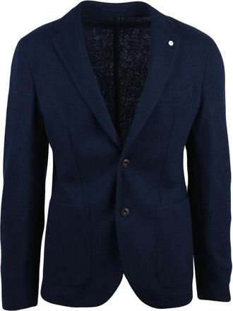 L.B.M. 1911 Unlined Blue Wool Blend Blazer with Tailored Fit