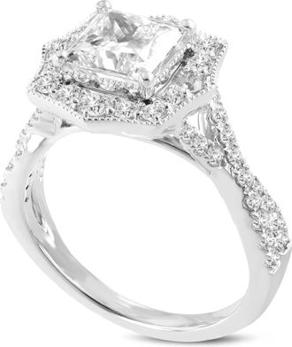 LuvMyJewelry Milena 14K White Gold Princess Cut Lab Grown Diamond Halo Engagement Ring - 2.45 Ct