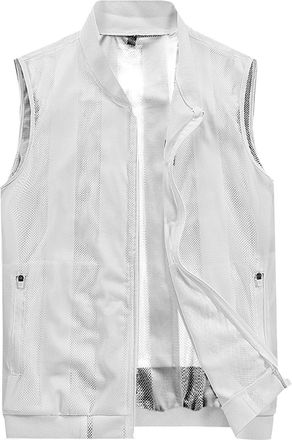 Generic Vests for Men Breathable Mesh Vest Jackets Pockets Fishing Full Zip Safari Utility Outerwear Travel Hiking Waistcoat Chaleco Táctico Militar(White, S)