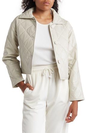 Noize Cropped Quilted Faux Leather Jacket in Bone at Nordstrom, Size X-Large