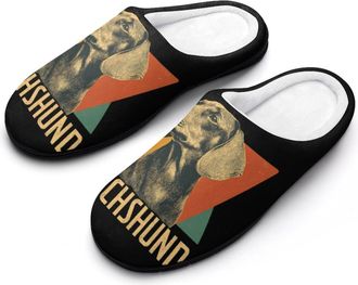 Generic Vintage Dachshund Dog Mens Warm Slippers Non-Slip Sole Winter Rubber Cotton Shoes for Bedroom