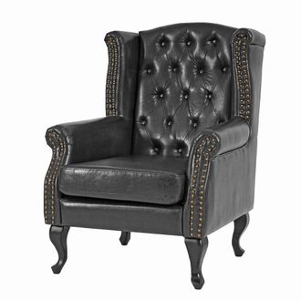 Hhg Hhg - Nunca Usado] Sill&oacute;n Reclinable Club Sill&oacute;n Wing Chair Chesterfield, Polipiel, Negro Sin Otomana