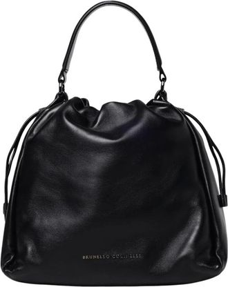 Brunello Cucinelli Tassen, Dames, Zwart, ONE Size, Leer, Tophandle Drawstring Bag