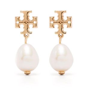 Tory Burch Gouden Parel Hanger Oorbellen - Dames - Oorbellen - Geel - ONE Size - Accessoires