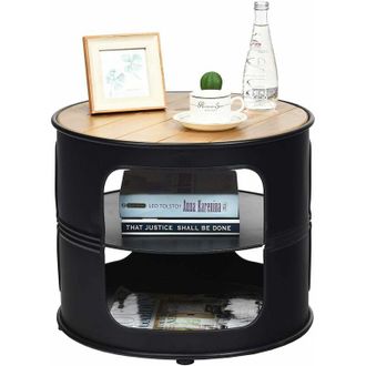 Costway Tavolino da Caff&egrave; Moderno Rotondo, 3 Ripiani, 50 x 50 x 41,5 cm, Nero