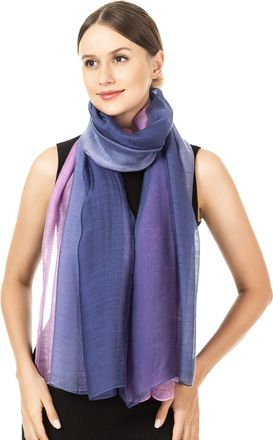 World of Shawls Ombre Silky Scarf/Shawl/Wraps Occasion Wedding Party Casual (Navy/Lilac)