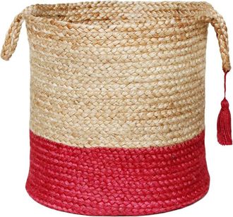 LR Home Two-Tone Jute Woven Decorative Storage Basket With Handles