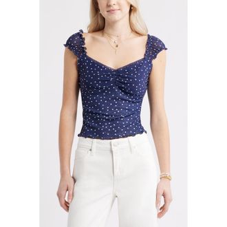 BP. Print Mesh Top in Navy- White Myla Dot at Nordstrom, Size Xx-Small