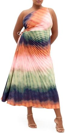 City Chic Aliza Print Cutout One-Shoulder Maxi Dress in Sunset Ombre at Nordstrom, Size Xxxs