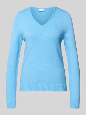 Vila Regular Fit Longsleeve aus Viskose in Strick-Optik Modell Viril in Blau, Gr&ouml;&szlig;e XL