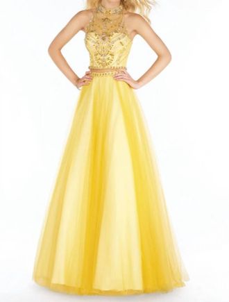 Alyce Paris Two Piece Halter Tulle Prom Dress In Daffodil
