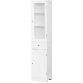 Kleankin Kleankin - Armario Alto Para Ba&ntilde;o Mueble Auxiliar De Ba&ntilde;o Con 2 Puertas 5 Estantes Y 1 Caj&oacute;n Gran Espacio De Almacenamiento Moderno 40x27x171,5 Cm Bla