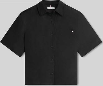 Tommy Hilfiger Regular Fit Leinenbluse mit Logo-Stitching in BLACK, Gr&ouml;&szlig;e XS