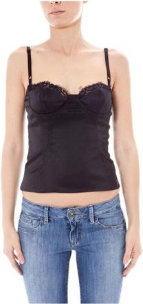 John Galliano Sleeveless Tops, female, Black, Size: M Lace Insert Adjustable Strap Top