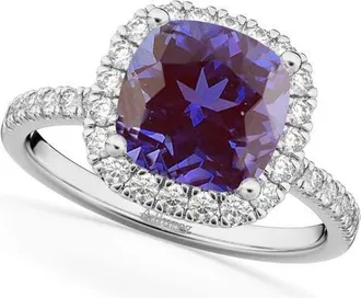 Allurez Cushion Cut Halo Lab Alexandrite & Diamond Engagement Ring 14k in 3.11Ct/white Gold at Nordstrom, Size 8.5