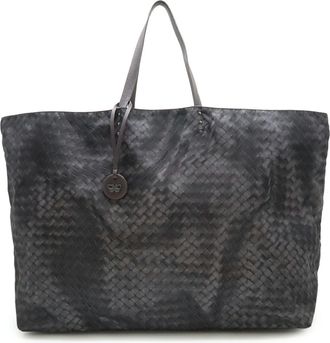 Bottega Veneta Intrecciolusion Gray Nylon Leather Shoulder Bag Tote Bag (Pre-Owned)