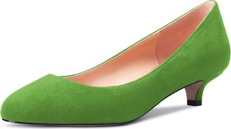 Castamere Women Girl Stiletto Low Kitten Heel Round Toe Slip-on Pumps Court Shoe Classic Cute Office 3.5 CM Heels Green A 6.5 UK