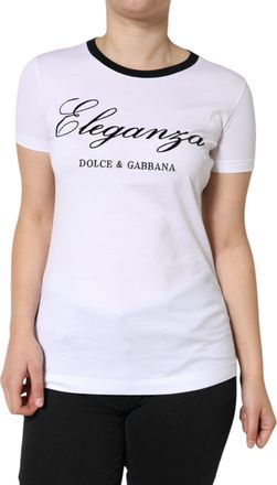 Dolce & Gabbana Womens White Eleganza Print Cotton Short Sleeves T-Shirt