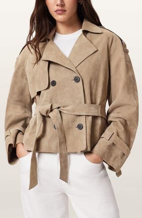 AllSaints Reed Suede Trench Jacket in Taupe Brown at Nordstrom, Size Medium