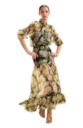 Cynthia Rowley Cornelia Silk Skirt in Black Floral at Nordstrom, Size 2