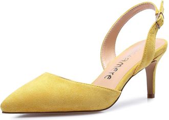 Castamere Pointed Toe Slingback Court Shoes Womens Mid Kitten Heel Pumps Closed Toe Sandals 2.4 in Heel Suede Yellow Pump EU 40