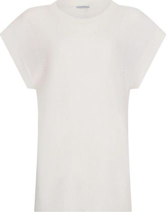 Malo Trui met korte mouwen - Dames - Cashmere truien - Wit - 2XS - Kasjmier - Truien & Vesten