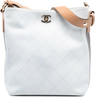 Chanel Pre-owned Womens Large Stitched Calfskin Button Up Hobo - White Leather - One Size