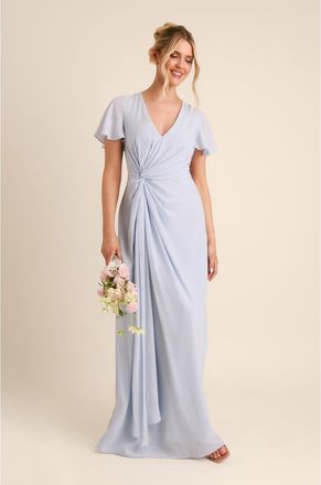 Six Stories Knot Front Chiffon Bridesmaid Dress in Pale Blue at Nordstrom, Size 14