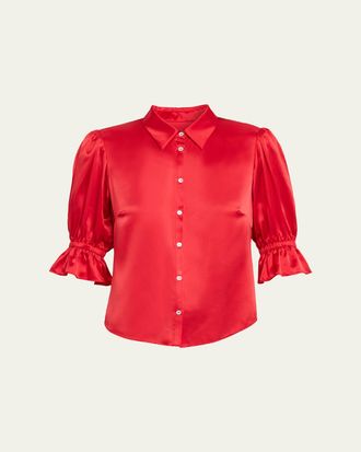 Cinq &agrave; Sept Fiona Silk Satin Short-Sleeve Top
