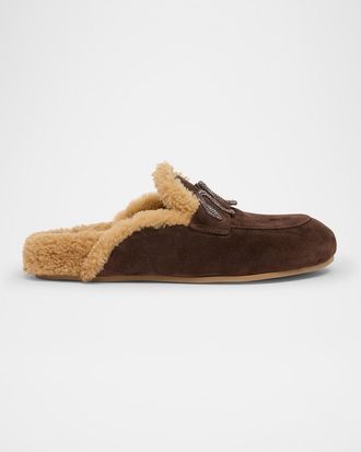 Rene Caovilla Sherl Shearling-Lined Suede Mules