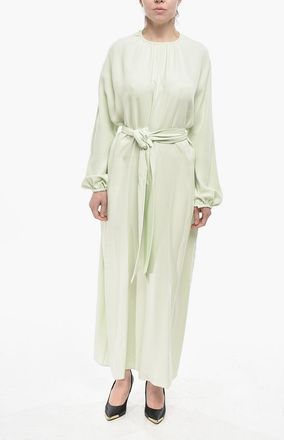 Super Blond Silk Midi Dress with Belt Super Blond