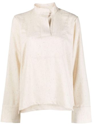 D'Estrëe Paris Paavo button-placket shirt - women - Polyamide/Viscose/Wool/Polyester/Elastane/Silk - S - Neutrals