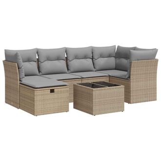 vidaXL Set Divani Da Giardino 7 Pz Con Cuscini Beige In Polyrattan Vidaxl
