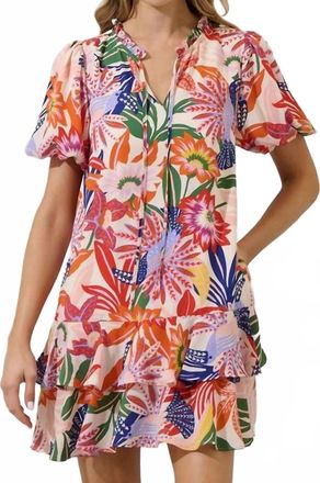 Sugarlips Lush Tropics Ruffle Dress In Blue Pink Cream