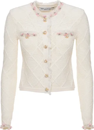 Self Portrait Ivory Crochet Jewel Embellished Cardigan