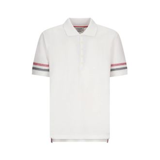 Thom Browne Polo Shirts, male, White, Size: 2XL Cotton Knit Polo Shirt
